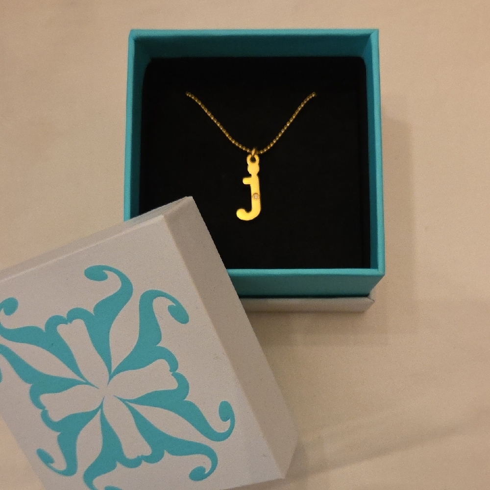 Rustic Cuff  "Kate 48", Gold Tone Initial "j", Necklace 18" Long